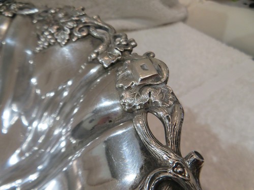 Early 20th french 950 silver footed bowl center piece Bunches of grapes Debain - Picture 4 of 13