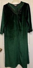 Heather Collection Vintage Velvet Robe Housecoat Green Made In USA Med Gold trim