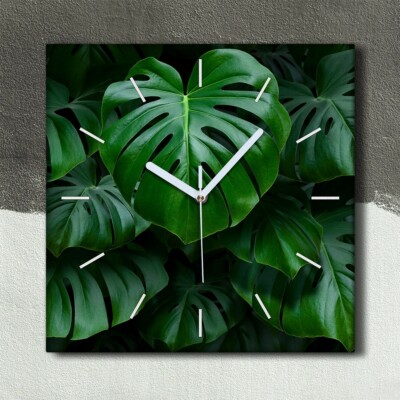 Wohnzimmer-Bild Leinwand Uhr 30x30 Gemlde Blten Pflanzen Monstera Bltter  | eBay.de