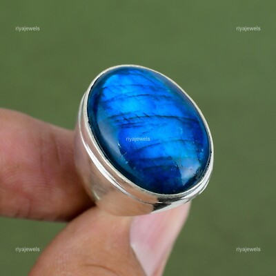 Valentines Sale Neon Flash Labradorite Stone Promise New Ring Jewelry 925 Silver