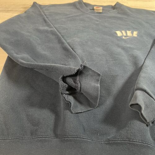 Vintage 90s Nike Crewneck Sweatshirt Mini Logo Navy Blue Size Medium USA Made - Picture 3 of 8