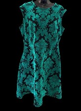 New York & Company Womens Green& Black Velvet Cap Sleeve Flare Dress Size Small