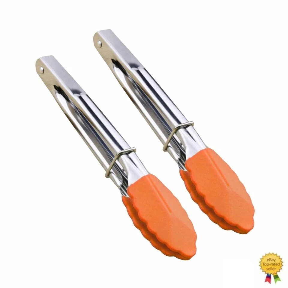 2 x SILICONE COOKING TONGS 7" INCH NON-STICK STAINLESS STEEL - Image 3 of 4