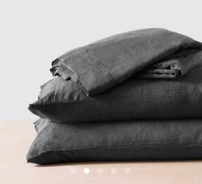 THE CITIZENRY Stonewashed Linen Sheet Set- King- Charcoal- BRAND NEW!!