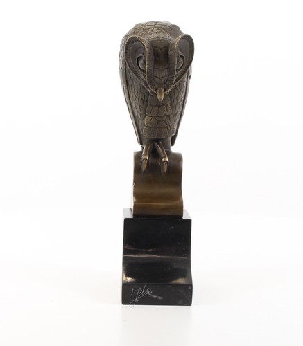 9973459 Bronze Sculpture Chouette Stylisé Sur Base de Pierre 25 x 7 X 11 CM - Picture 2 of 3