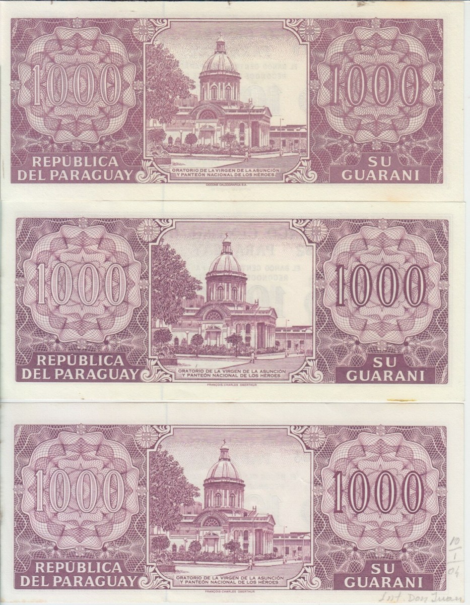 Paraguay P.214 a-b-c-lot 1.000 1,000 1000 Guaranies 1998