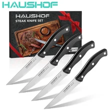 HAUSHOF 4PCS Steak Knives Set Stainless Steel Knives Serrated 9" Full Tang Knife