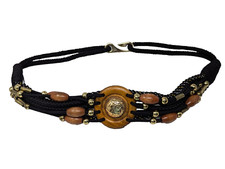 Vintage 90's Braided Concho Beaded Rope Belt Boho Western Statement Hippie Retro