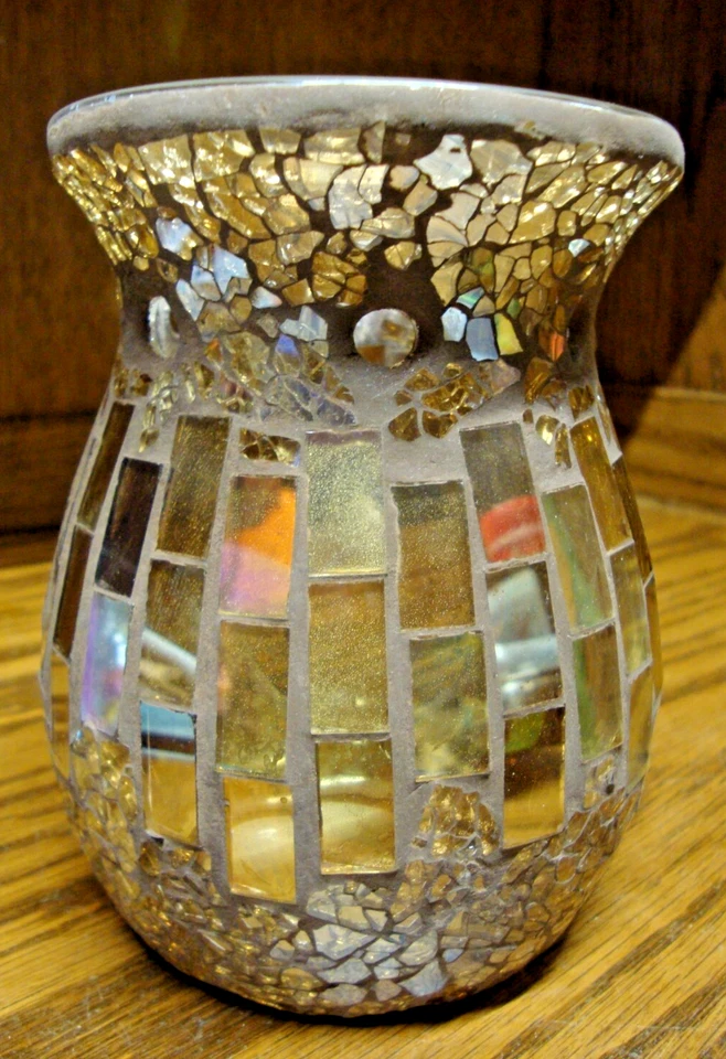Pier 1 Mosaic Stained Glass Candle Holder Round Votive Tealight H 5.5" D 4"  i27 - Image 2 of 4