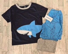 Carter's Pajamas Boys 2T  3T 3pc Toddlers Shorts Set SHARKS NEW