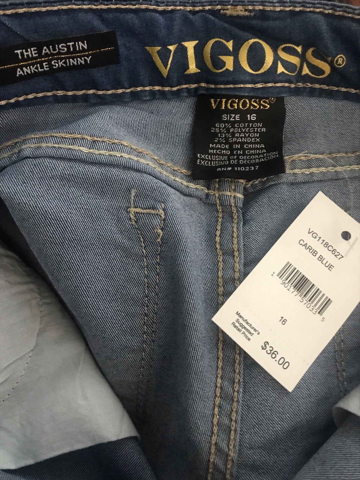 NWT Vigoss Girl's Stretch Floral Embroidered Blue Denim Jeans Sz 16 / 26x30 $36