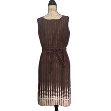Studio 1 Sheath Scoop Neck Polka Dot Belted Dress Plus Size 16 Brown White