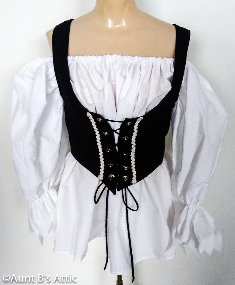 Blusa Campesina Pirata Damas Blanca Mezcla Poliéster/Algodón Manga 3/4 Blusa OS Foto 2 de 3