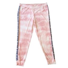 Juicy Couture Jogger Pants Mid Rise Pink Velour Sweats Size Large Spellout Logo