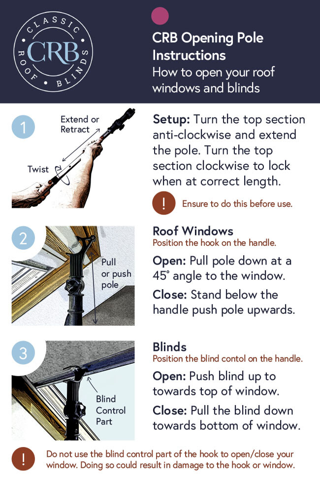 Velux Compatible 3m Telescopic Opening Pole for Roof Windows & Blinds 1