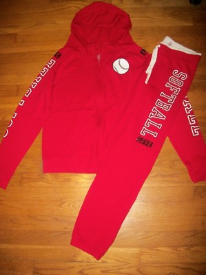 JUSTICE PC RED LOVE SOFTBALL HOODIE TOP SWEATPANTS ACTIVE SET