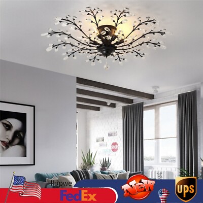 Crystal 5-Light Chandelier Branches Pendant Lamp Vintage Bedroom Ceiling Fixture