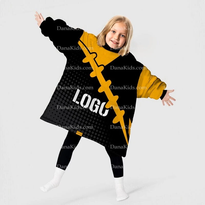 Custom Pittsburgh Football Team Blanket Hoodie with Personalized Name and Number Oversized