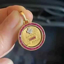 14K Yellow Gold Plated 3Ct Lab-Created Border Augis Medal of Love Ruby Pendant