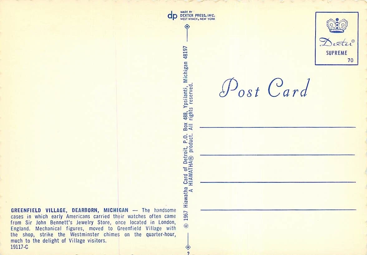 Postcard Sir John Bennett Jewelry Store Henry Ford Museum