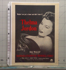 THELMA JORDAN 1950 Print Ad MOVIE POSTER BARBARA STANWYCK