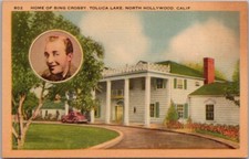 Vintage 1940s STARS' HOMES Linen Postcard 