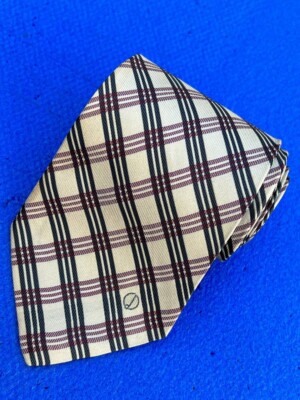 Authentic Dunhill Classic Check Design On White Cream 100% Silk Necktie Tie