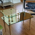 VINTAGE HOLLYWOOD REGENCY GLASS SIDE TABLES PAIR — photo 7