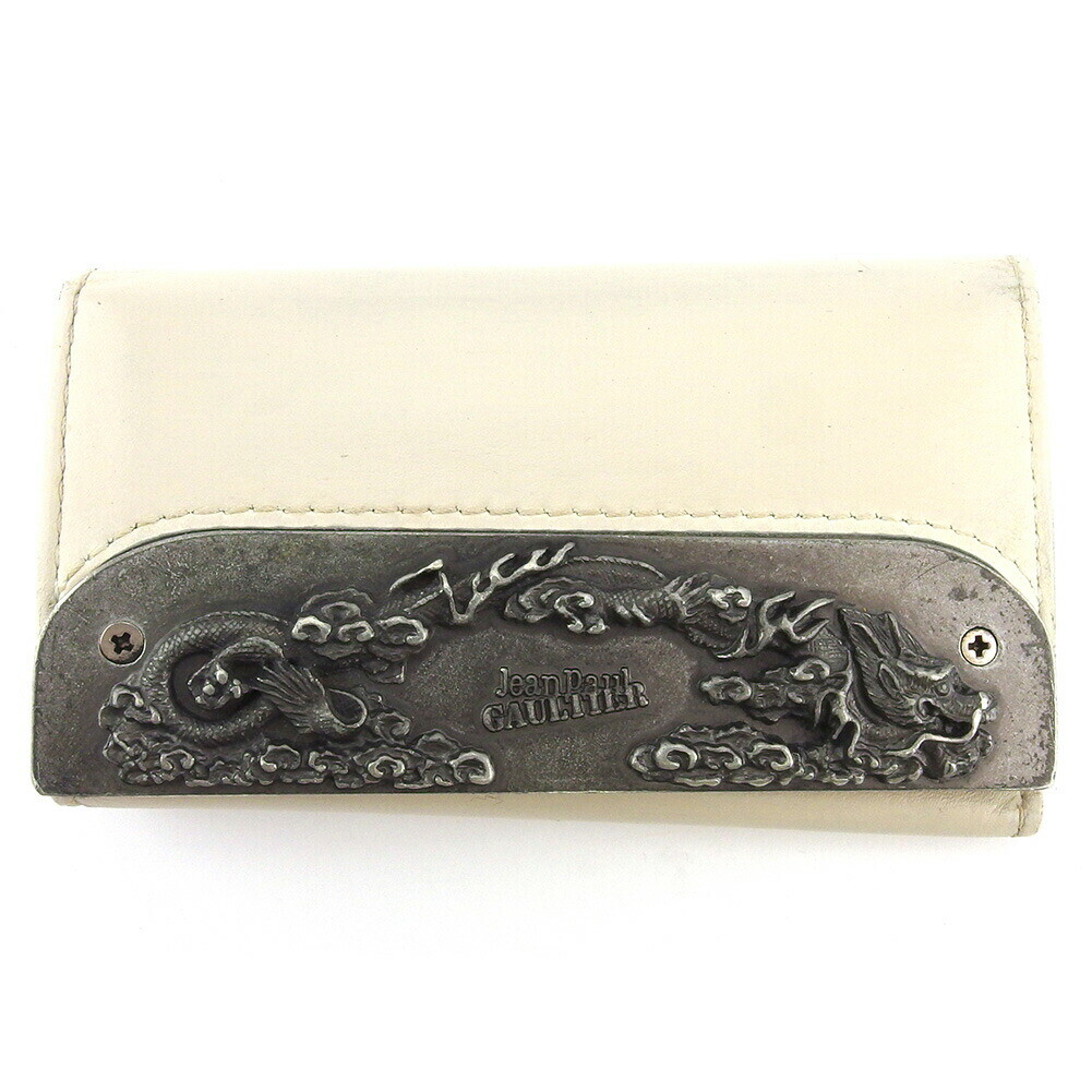 Jean Paul Gaultier Key Case Dragon Plate Beige Leather