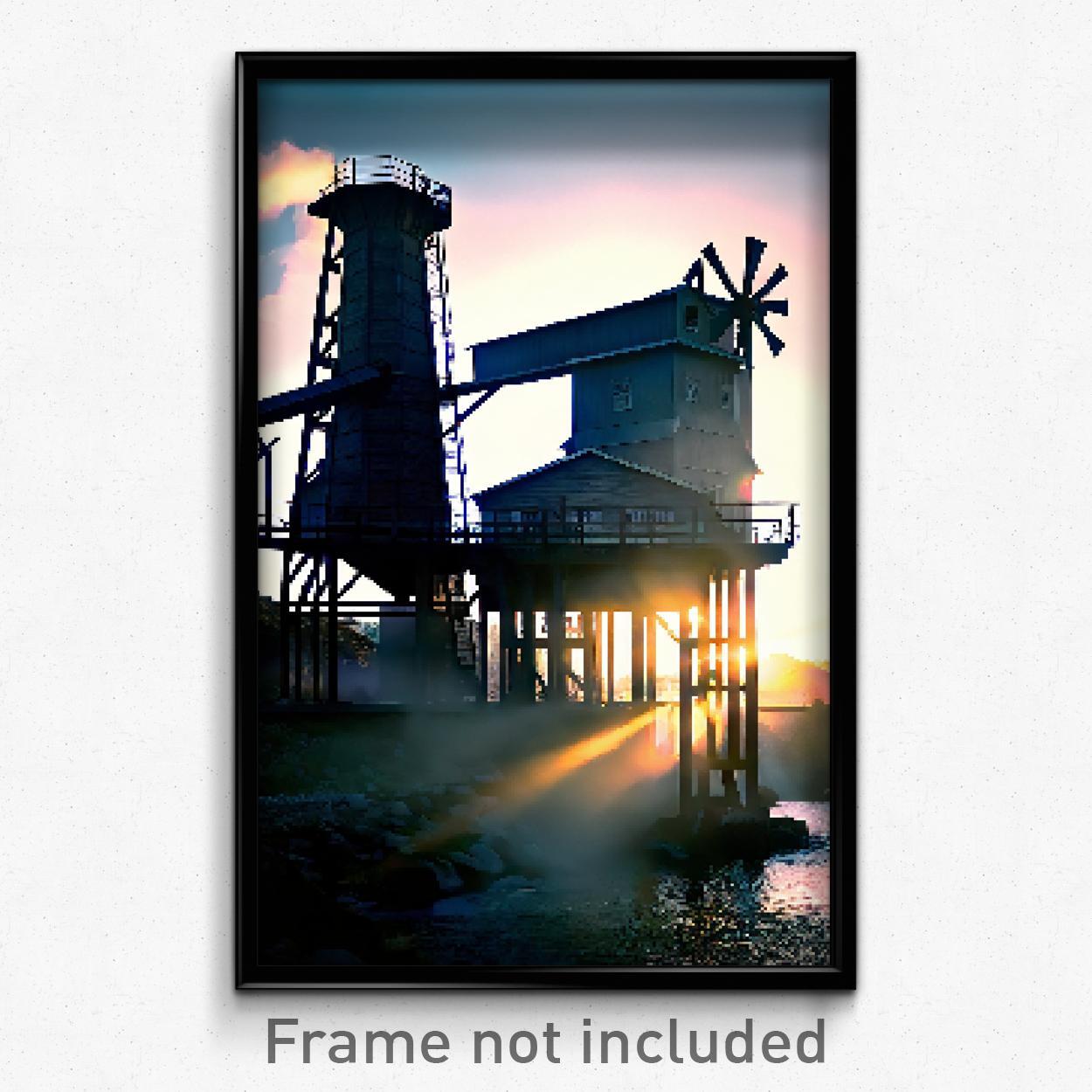 Pixel Art Poster - Striking Mill (8 Bit Psychedelic Trippy Video Game Print)