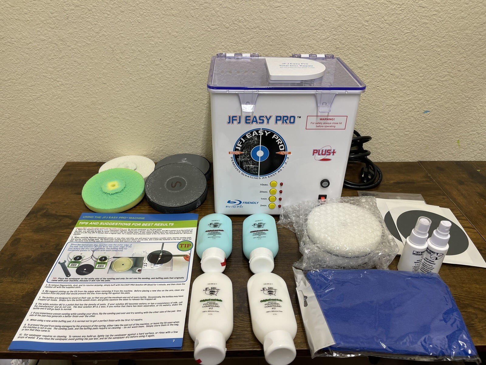 JFJ Easy Pro Plus+ CD DVD BluRay Disc Repair Machine Complete w/ Extra