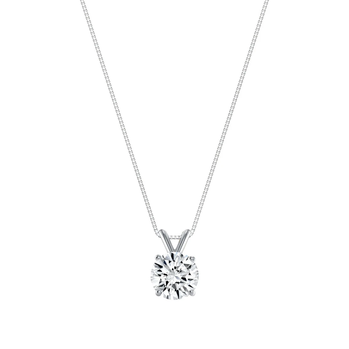 1 Ct Round Solid 14K White Gold Simulated Diamond Solitaire Pendant  Necklace 18