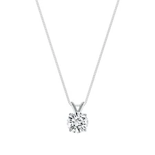 1 Ct Round Solid 14K White Gold Created Diamond Solitaire Pendant Necklace 18"