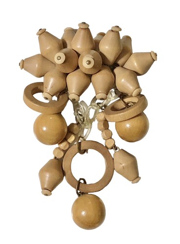 Spilla a grappolo con perline pendenti in legno anello lucite vintage e perline