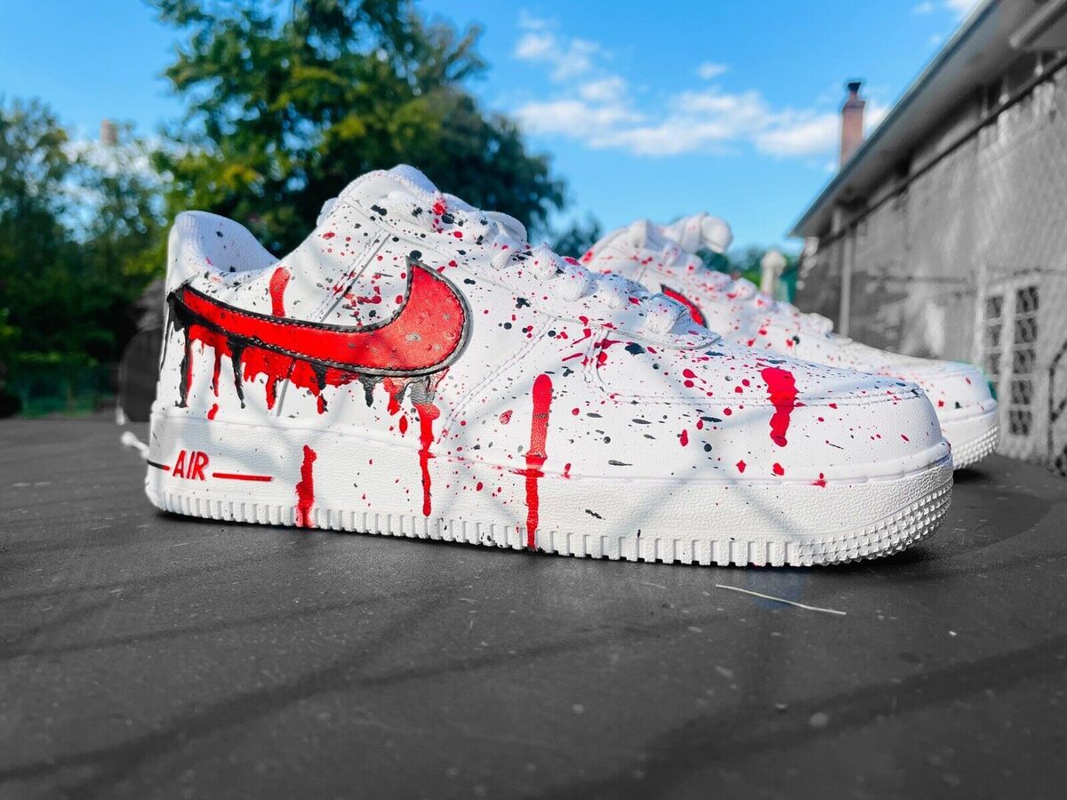 Nike Air Force 1 Custom Sneakers Blood Drip Splatter Red Black