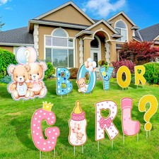 11 PCS Bear Gender Reveal Yard Signs Stakes Baby Shower Lawn Letters Boy Girl
