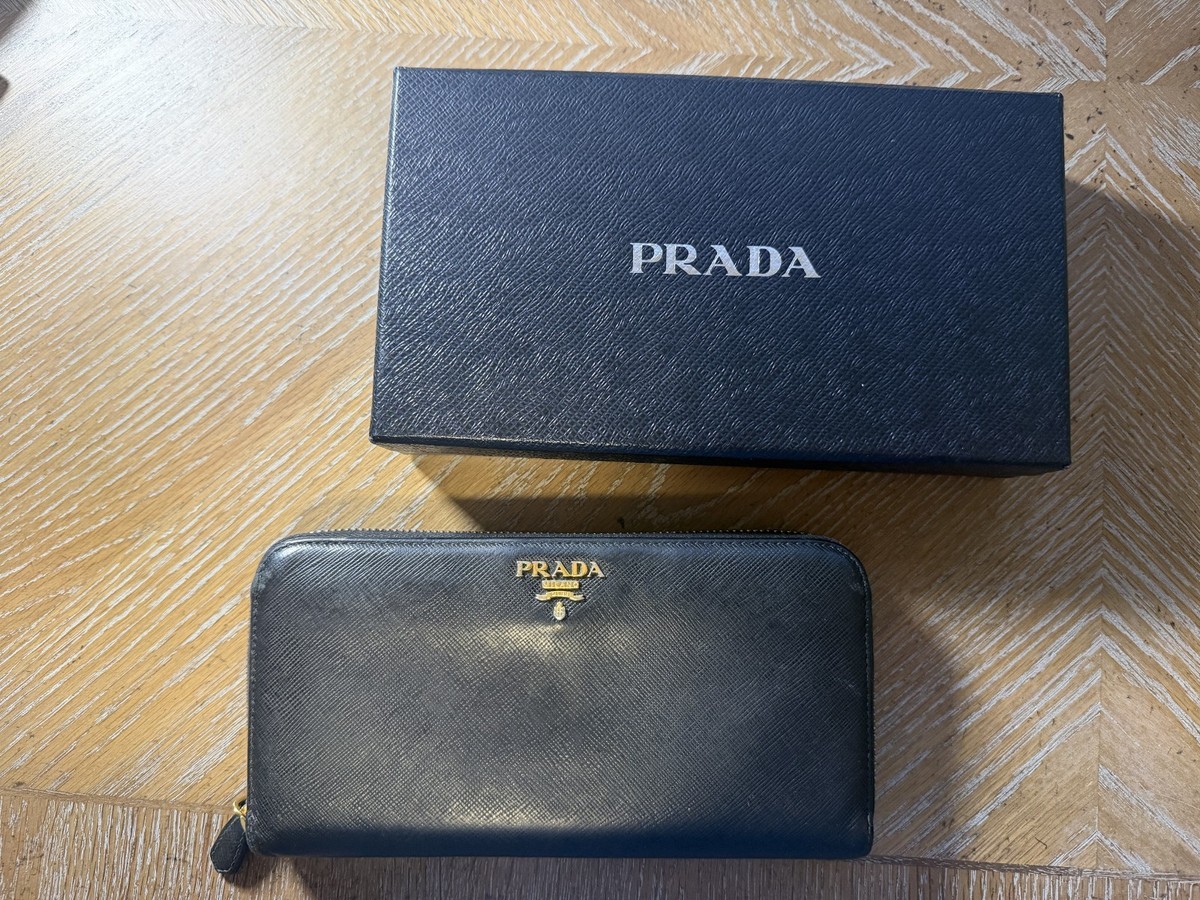 PRADA SAFFIANO 長財布 NERO Prada Long Zipper Wallet In Black Saffiano Leather Pre-Owned in