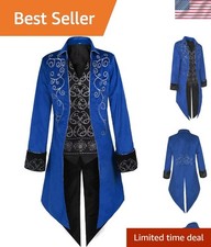 Oiefeen Men  s Pirate Medieval Steampunk Embroidered Halloween Tailcoat
