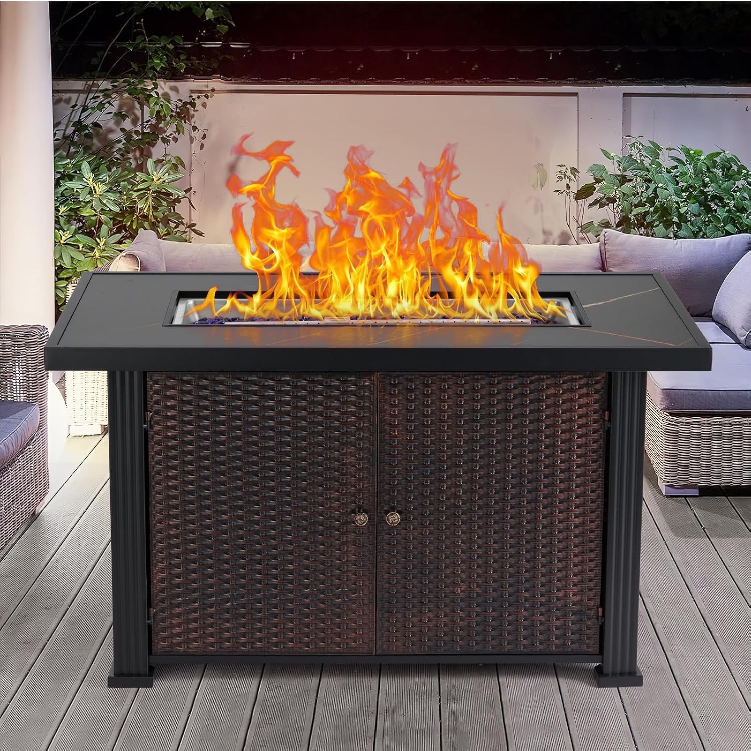 44'' 52'' Propane Fire Pit Table 50000BTU Outdoor Steel Fire Table w/ Cover Lid
