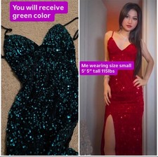 Elegant Sequin Evening Dress - Green