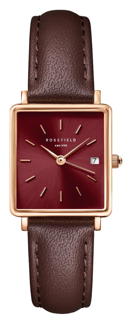 Rosefield Boxy XS (22mm) Burgundy Dial / Dark Brown Leather Strap QBBLR-Q56