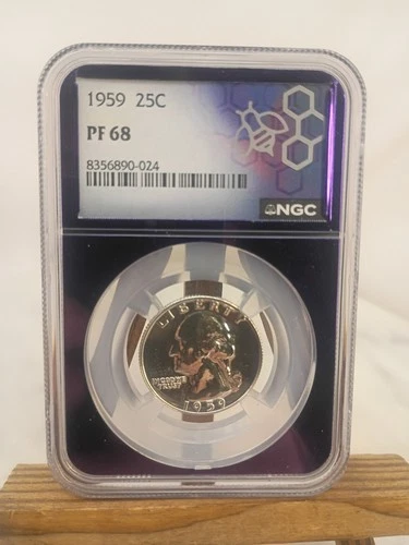 1959 Proof Washington Quarter NGC PF 68, Beautiful Purple Core Slab