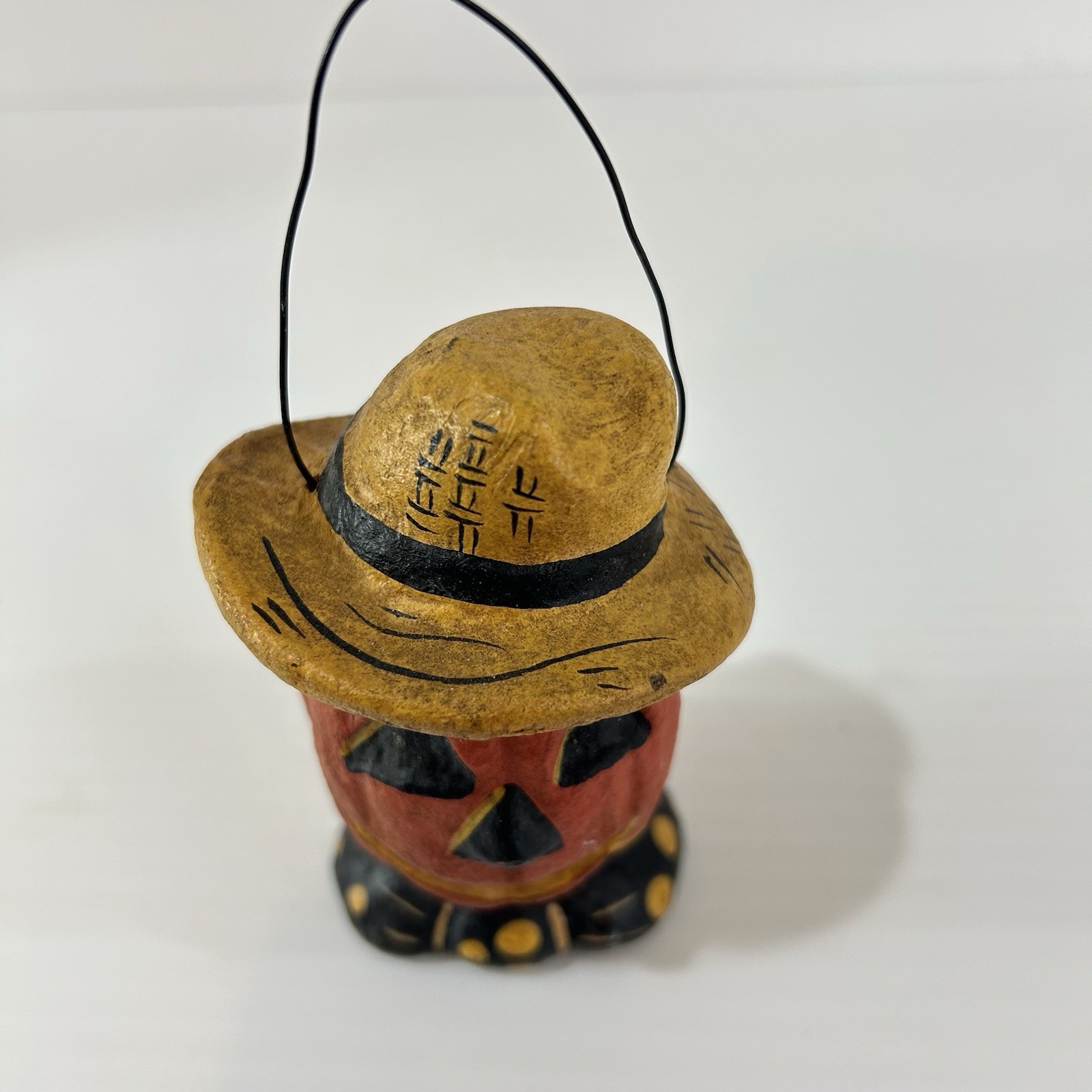 Vintage Inspired Scarecrow Pumpkin Candy Pail Bucket Jack-O-Lantern Paper Mache