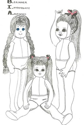 24'' Cloth fabric rag doll pattern 3 different hair face hands and arm patterns