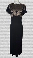 David Meister Embroidered Beaded Luxe Gown Womens 8 Black Gold Maxi Elegant Gala