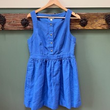 J.Crew Womens Blue Linen Cotton Button Front Sleeveless Pocket Dress 49161 14