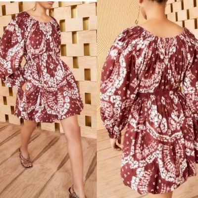 Ulla Johnson Martine Dress Syrah Shibori Red Hand Tie Dye NWT Size 2 Cotton