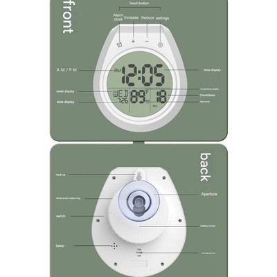 Waterproof Digital Bathroom Clock with Timer and Temperature Display for Shower