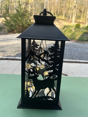 Lantern Deer Pine Trees Built In Round Lights 11  Tall