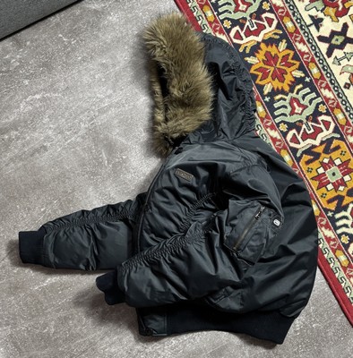 Ecko UNLTD. Fur Fuzzy Y2K N2B RARE Hooded Bomber MA-1 Jacket S Size Schott Type